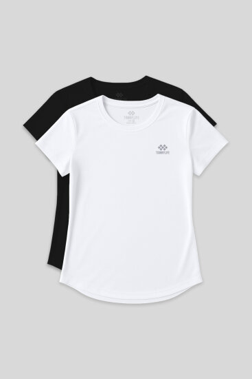 Standart Kalıp O Yaka 2'li Paket Siyah-Beyaz Kadın T-Shirt - 97144 