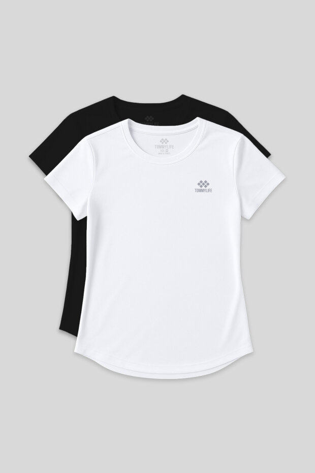 Standart Kalıp O Yaka 2'li Paket Siyah-Beyaz Kadın T-Shirt - 97144 - 1