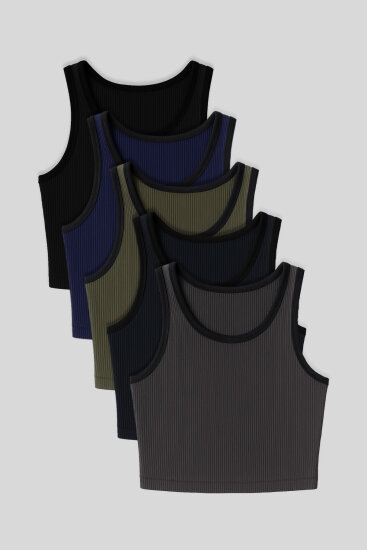 Basic U Yaka 5'li Paket Kadın Crop Top Atlet - 97160 - TOMMYLIFE