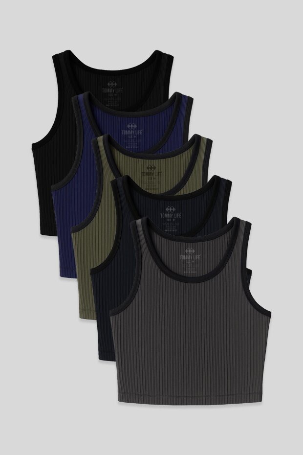 Basic U Yaka 5'li Paket Kadın Crop Top Atlet - 97160 - 1