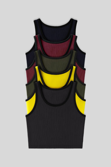 Basic U Yaka 5'li Paket Kadın Crop Top Atlet - 97162 - TOMMYLIFE (1)