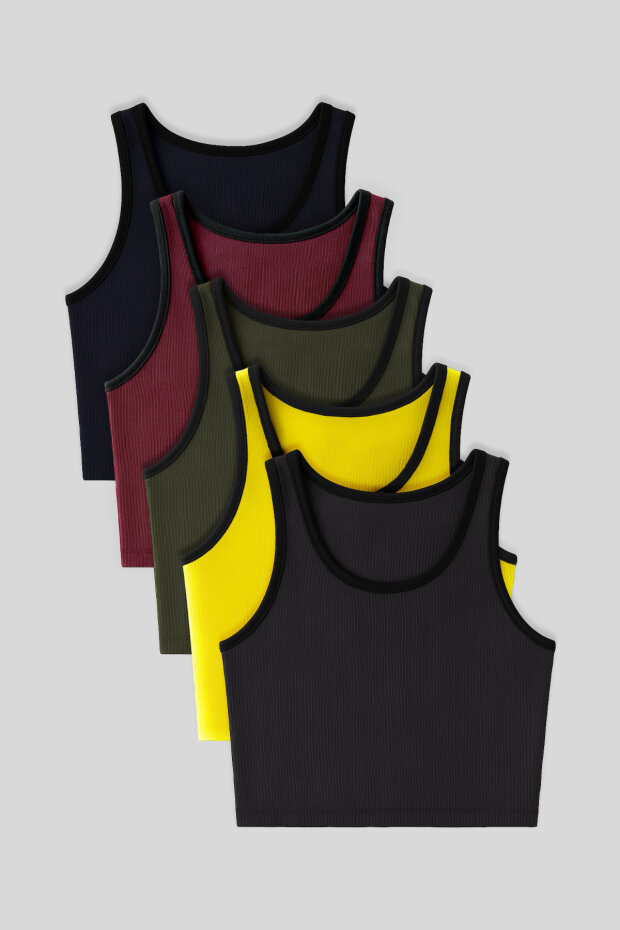 Basic U Yaka 5'li Paket Kadın Crop Top Atlet - 97162 - 1