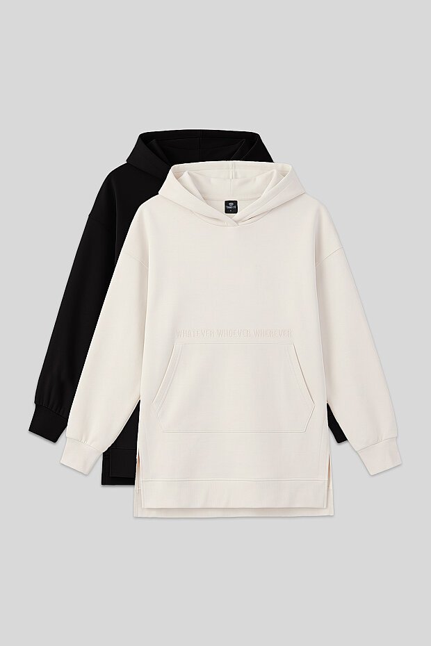 Rahat Form Kapüşonlu 2'li Paket Siyah-Ekru Kadın Tunik Sweatshirt - 97163 - 1