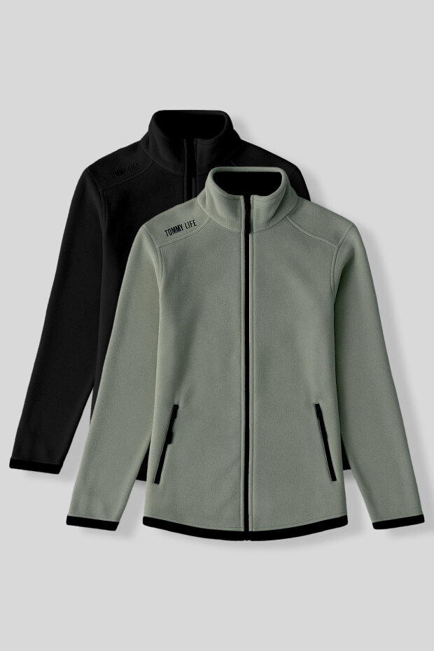 Rahat Form Dik Yaka 2'li Paket Siyah-Çağla Kadın Polar Sweatshirt - 97173 - 1