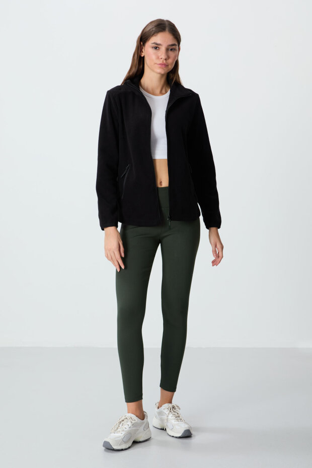 Rahat Form Dik Yaka 2'li Paket Siyah-Gül Kurusu Kadın Polar Sweatshirt - 97173 - 4