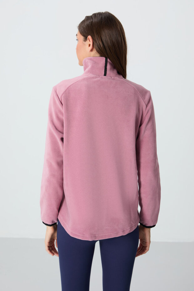 Rahat Form Dik Yaka 2'li Paket Siyah-Gül Kurusu Kadın Polar Sweatshirt - 97173 - 5