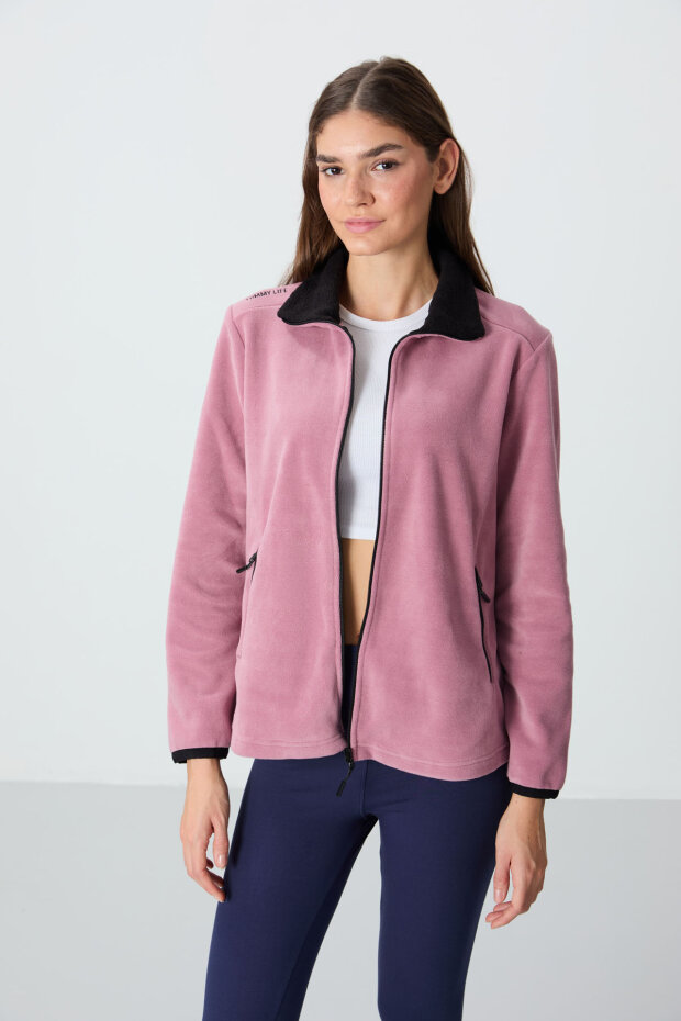 Rahat Form Dik Yaka 2'li Paket Siyah-Gül Kurusu Kadın Polar Sweatshirt - 97173 - 3