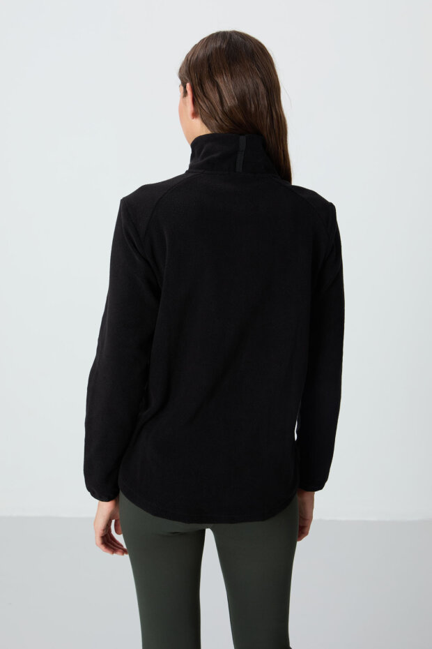 Rahat Form Dik Yaka 2'li Paket Siyah-Koyu Bej Kadın Polar Sweatshirt - 97173 - 5