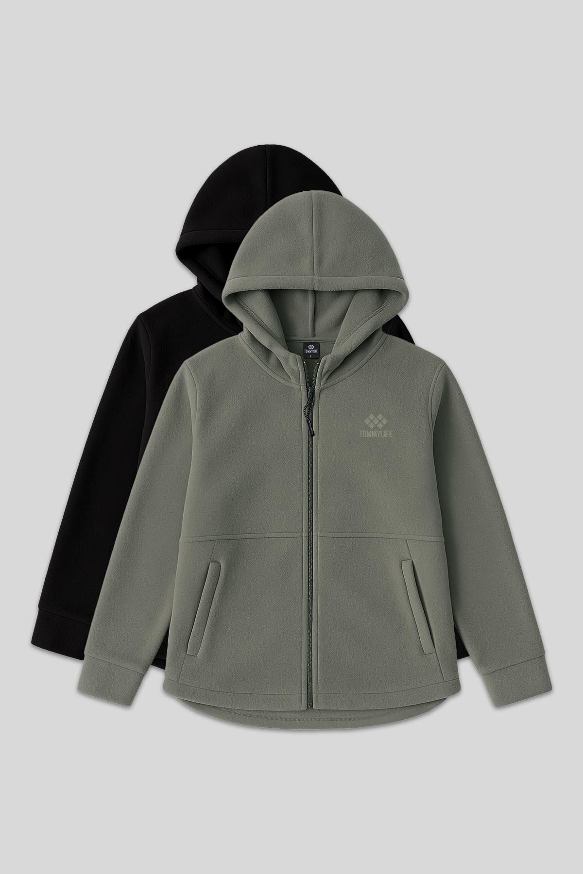 Rahat Form Kapüşonlu 2'li Paket Siyah-Çağla Kadın Polar Sweatshirt - 97233 - TOMMYLIFE