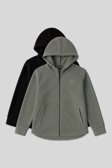 Rahat Form Kapüşonlu 2'li Paket Siyah-Çağla Kadın Polar Sweatshirt - 97233 