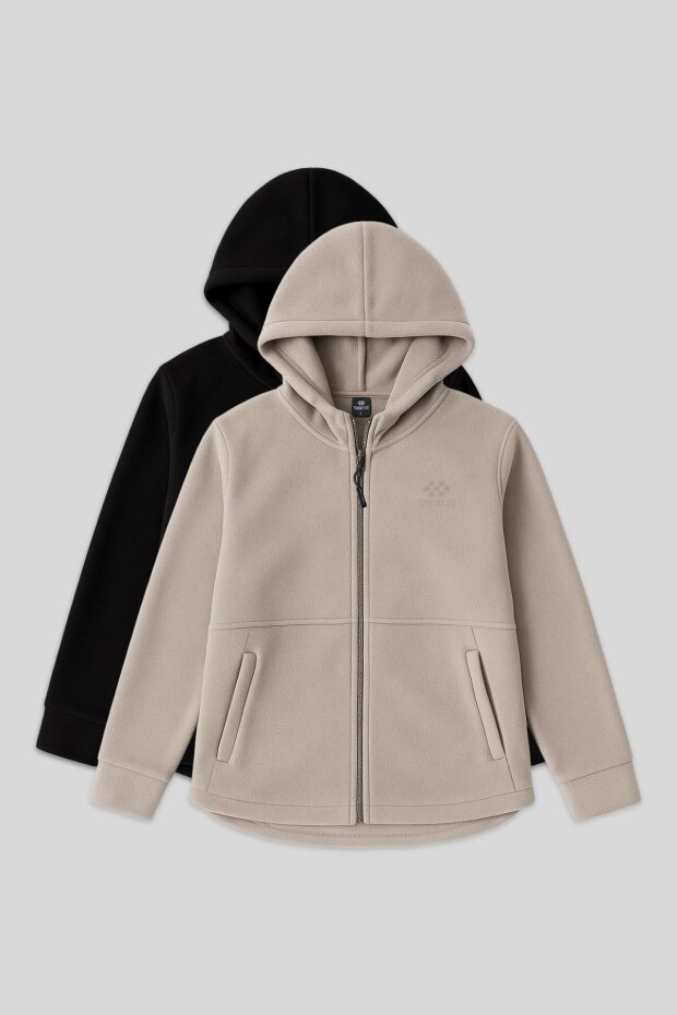 Rahat Form Kapüşonlu 2'li Paket Siyah-Koyu Bej Kadın Polar Sweatshirt - 97233 - 1