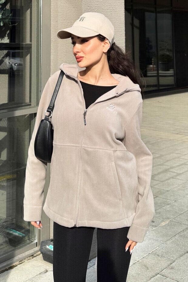 Rahat Form Kapüşonlu 2'li Paket Siyah-Koyu Bej Kadın Polar Sweatshirt - 97233 - 3