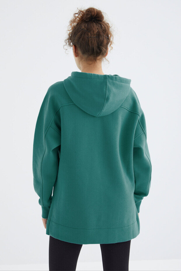 Oversize Kapüşonlu 2'li Paket Yaban Gülü-Deniz Yeşili Kadın Tunik Sweatshirt - 97242 - 6