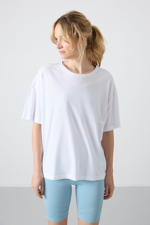 Oversize Fit Basic O Yaka 3'lü Paket Beyaz Kadın T-Shirt 97285 - 3