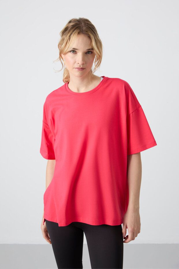 Oversize Fit Basic O Yaka 3'lü Paket Siyah-Beyaz-Rose Kadın T-Shirt 97285 - 3