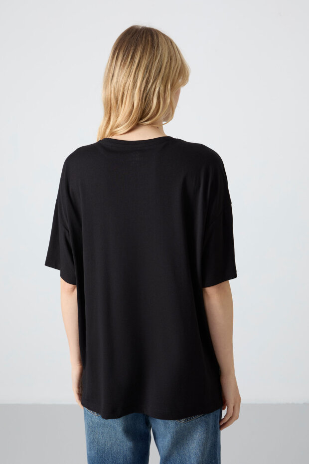 Oversize Fit Basic O Yaka 3'lü Paket Siyah Kadın T-Shirt 97285 - 6