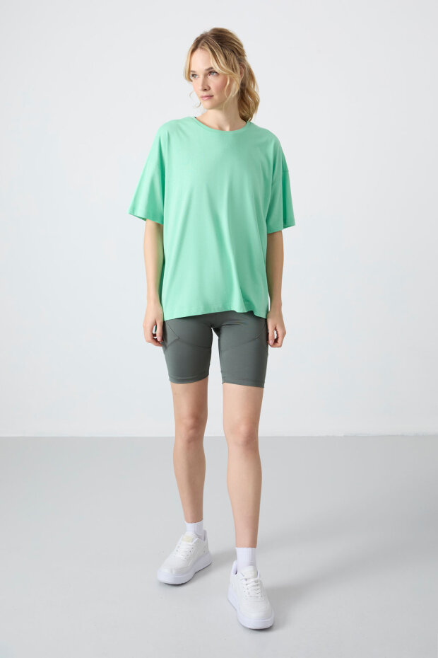 Oversize Fit Basic O Yaka 3'lü Paket Su Yeşili-Beyaz-Şeker Pembe Kadın T-Shirt 97285 - 2