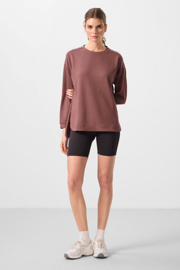 Rahat Form O Yaka 2'li Paket Bej-Kahverengi Kadın Tunik Sweatshirt - 97305 - 2
