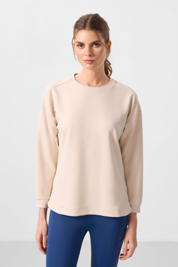 Rahat Form O Yaka 2'li Paket Bej-Kahverengi Kadın Tunik Sweatshirt - 97305 - 3