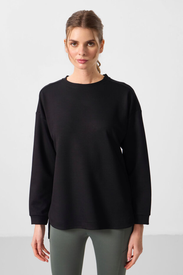 Rahat Form O Yaka 2'li Paket Siyah-Koyu Gri Kadın Tunik Sweatshirt - 97305 - 2