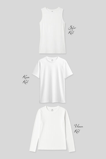 Basic O Yaka 3’lü Paket Beyaz Kadın T-Shirt 