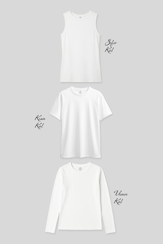 Basic O Yaka 3’lü Paket Beyaz Kadın T-Shirt - 1