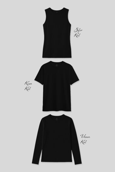 Basic O Yaka 3’lü Paket Siyah Kadın T-Shirt 