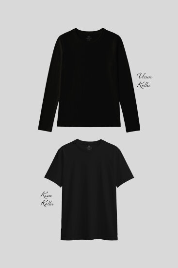 Basic O Yaka 2'li Paket Siyah Kadın T-Shirt 