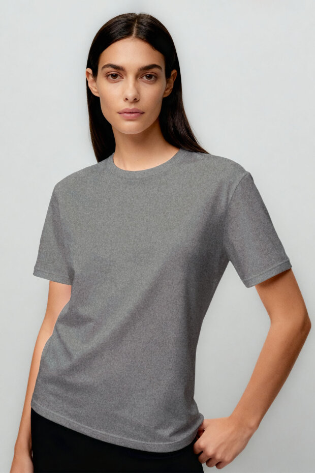 Standart Fit Basic O Yaka 3'lü Paket Siyah-Beyaz-Gri Melanj Kadın T-Shirt - 97311 - 4