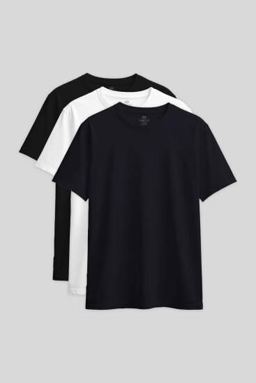 Standart Fit Basic O Yaka 3'lü Paket Siyah-Beyaz-Lacivert Kadın T-Shirt - 97311 
