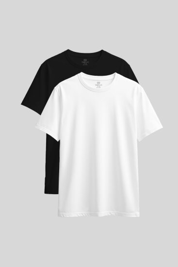 Standart Fit Basic O Yaka 2'li Paket Siyah-Beyaz Kadın T-Shirt - 97311 