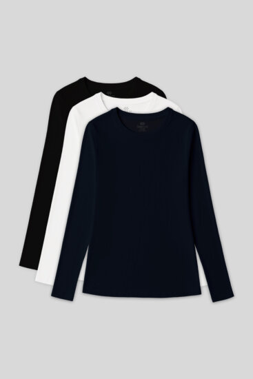 Standart Fit Basic O Yaka 3'lü Paket Siyah-Beyaz-Lacivert Kadın T-Shirt - 97312 - TOMMYLIFE