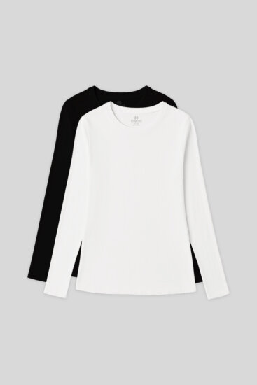 Slim Fit Basic O Yaka 2'li Paket Siyah-Beyaz Kadın T-Shirt - 97312 - TOMMYLIFE