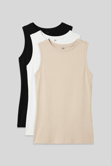 Slim Fit Basic O Yaka 3'lü Paket Siyah-Beyaz-Bej Kadın Atlet - 97313 - TOMMYLIFE