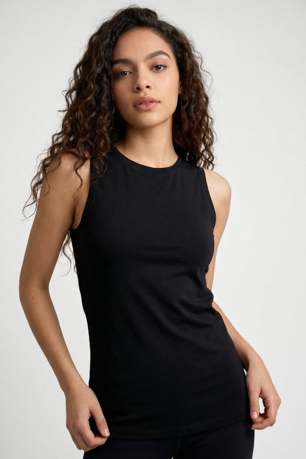 Slim Fit Basic O Yaka 2'li Paket Siyah Kadın Atlet - 97313 - 3