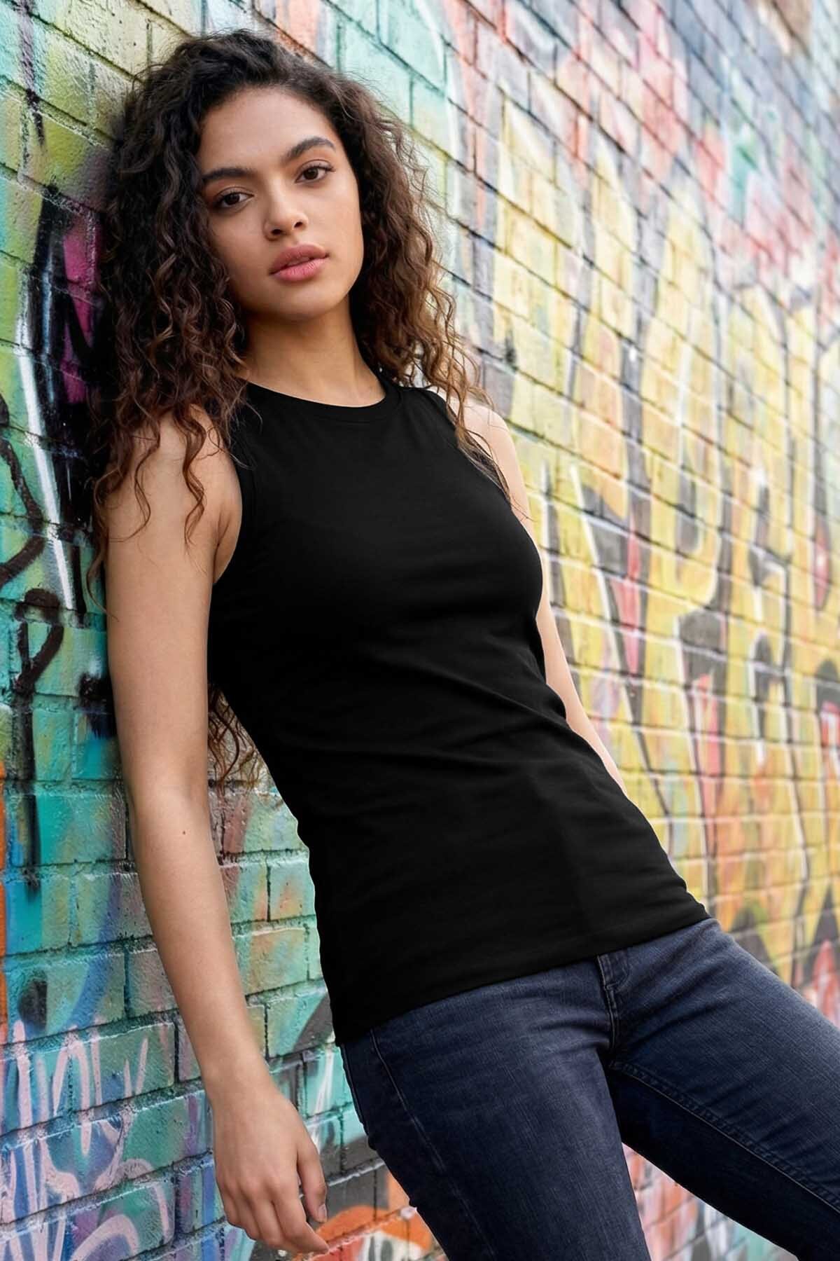 Slim Fit Basic O Yaka 2'li Paket Siyah Kadın Atlet - 97313 - TOMMYLIFE (1)