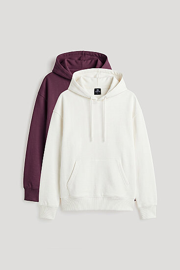 Standart Kapüşonlu 2'li Paket Ekru-Soft Vişne Kadın Sweatshirt - 97321 