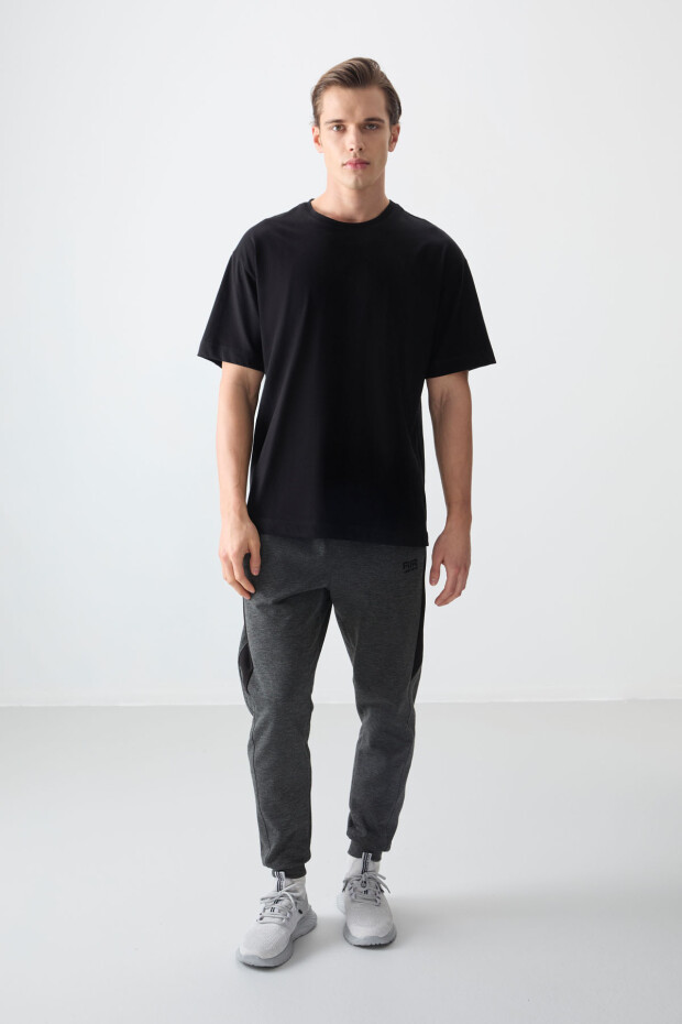 Siyah %100 Pamuk Kalın Yumuşak Dokulu Oversize Fit Basic Erkek T-Shirt - 88353 - 3
