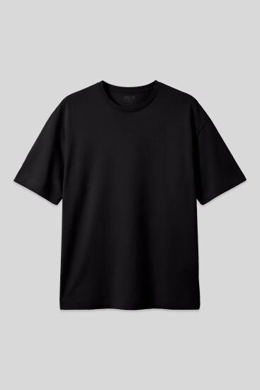 Siyah %100 Pamuk Kalın Yumuşak Dokulu Oversize Fit Basic Erkek T-Shirt - 88353 