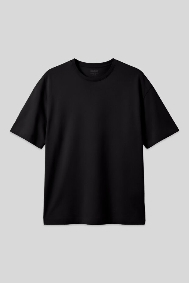 Siyah %100 Pamuk Kalın Yumuşak Dokulu Oversize Fit Basic Erkek T-Shirt - 88353 - 1