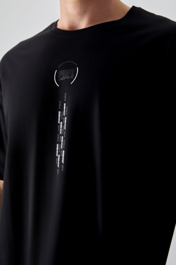 Siyah %100 Pamuk Kalın Yumuşak Dokulu Oversize Fit Baskılı Erkek T-Shirt - 88355 - 2