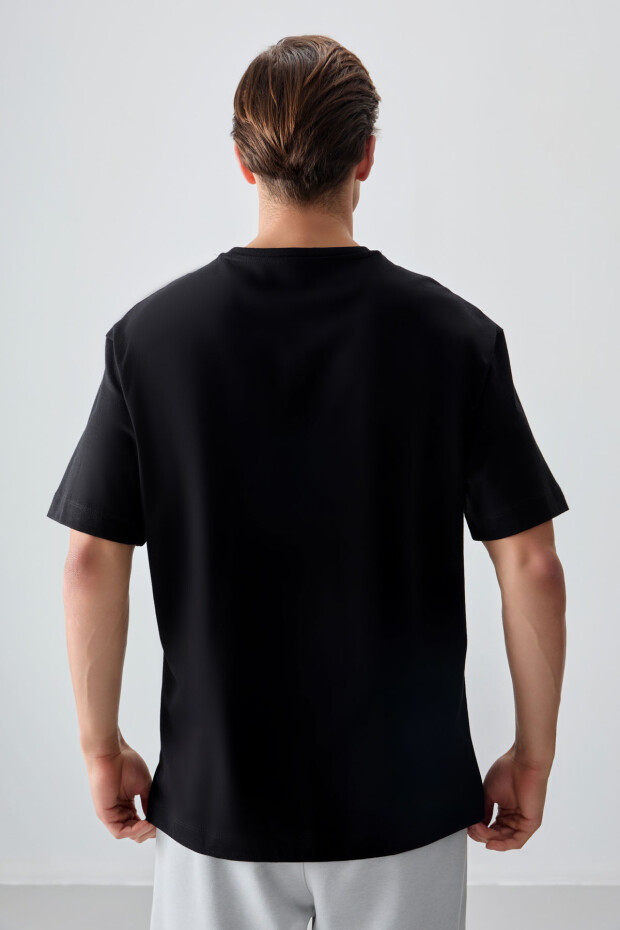 Siyah %100 Pamuk Kalın Yumuşak Dokulu Oversize Fit Baskılı Erkek T-Shirt - 88355 - 7
