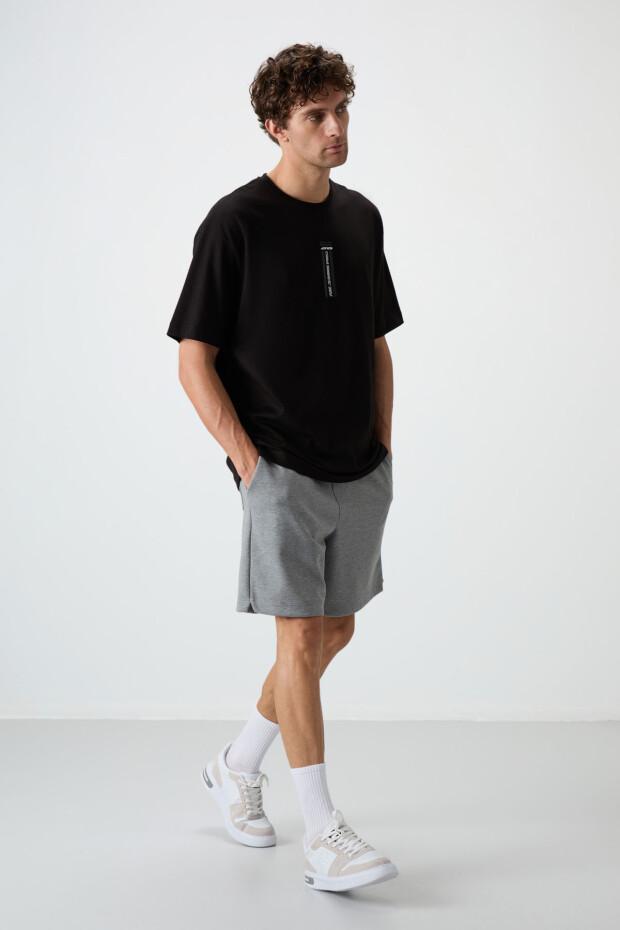 Siyah %100 Pamuk Kalın Yumuşak Dokulu Oversize Fit Baskılı Erkek T-Shirt - 88360 - 2