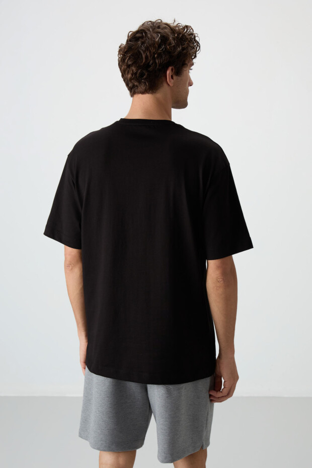 Siyah %100 Pamuk Kalın Yumuşak Dokulu Oversize Fit Baskılı Erkek T-Shirt - 88360 - 5