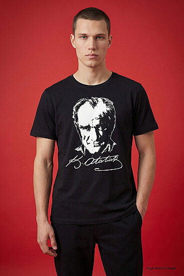 Siyah Ay Yıldız Baskılı Unisex T-Shirt - 88510 - TOMMYLIFE (1)