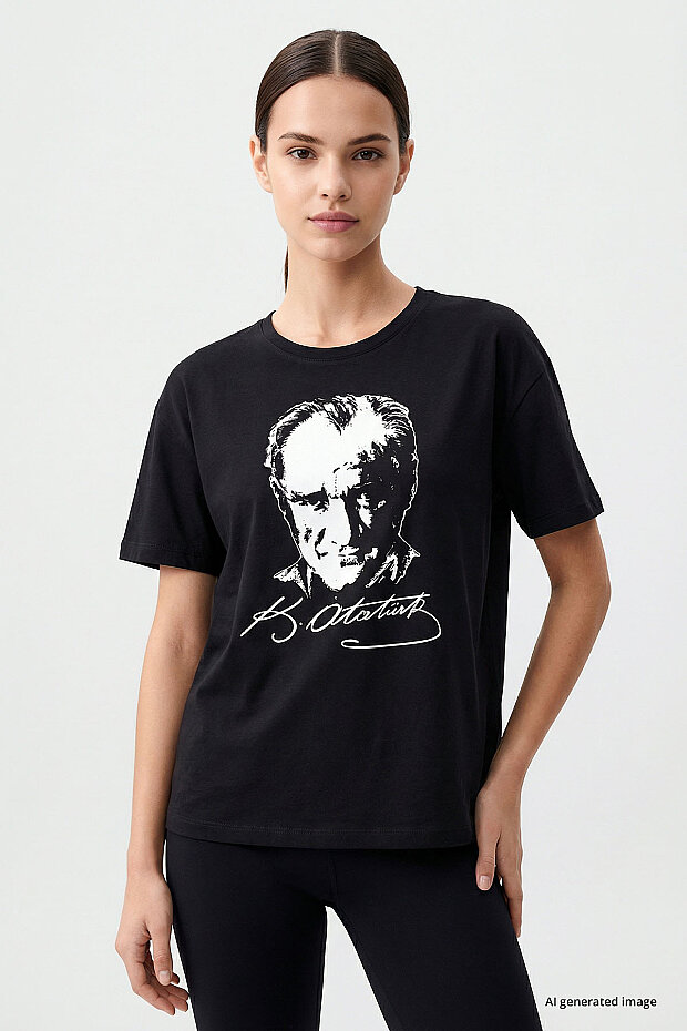Siyah Ay Yıldız Baskılı Unisex T-Shirt - 88510 - 3