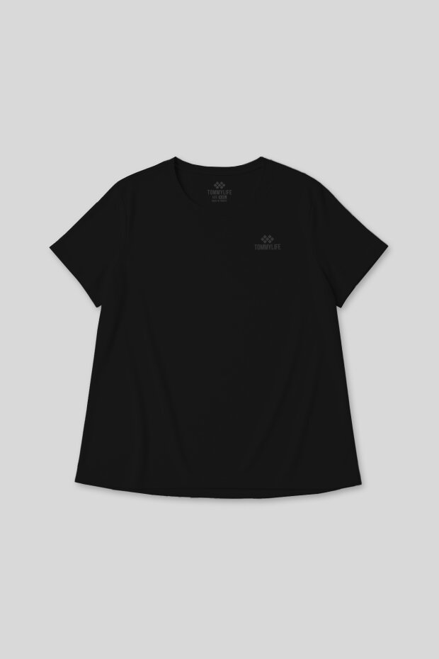 Siyah Baskılı Rahat Form Büyük Beden Performans Kadın T-Shirt - 97308 - 2