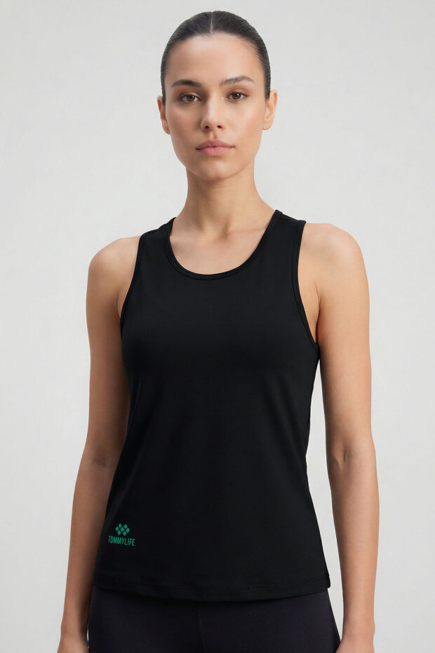 Siyah Standart Fit Çapraz Sırt Detaylı Kadın Spor Atlet - 97296 - 3