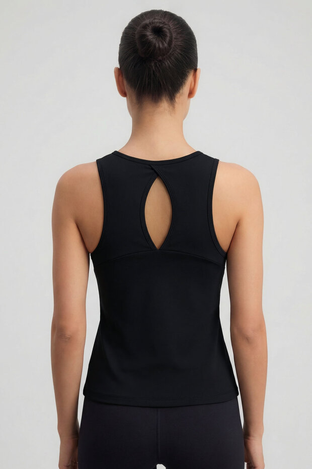 Siyah Standart Fit Çapraz Sırt Detaylı Kadın Spor Atlet - 97296 - 5