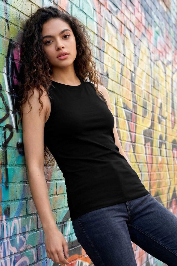 Siyah Slim Fit Basic O Yaka Sıfır Kol Kadın Atlet - 97313 - 1